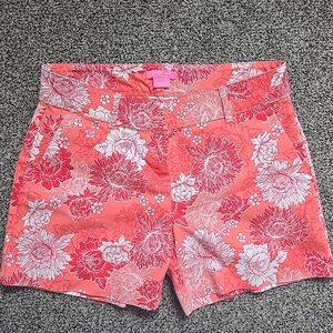 Isaac Mizrahi New York Pink Floral Tailored Shorts. Button front Stretch Size 6